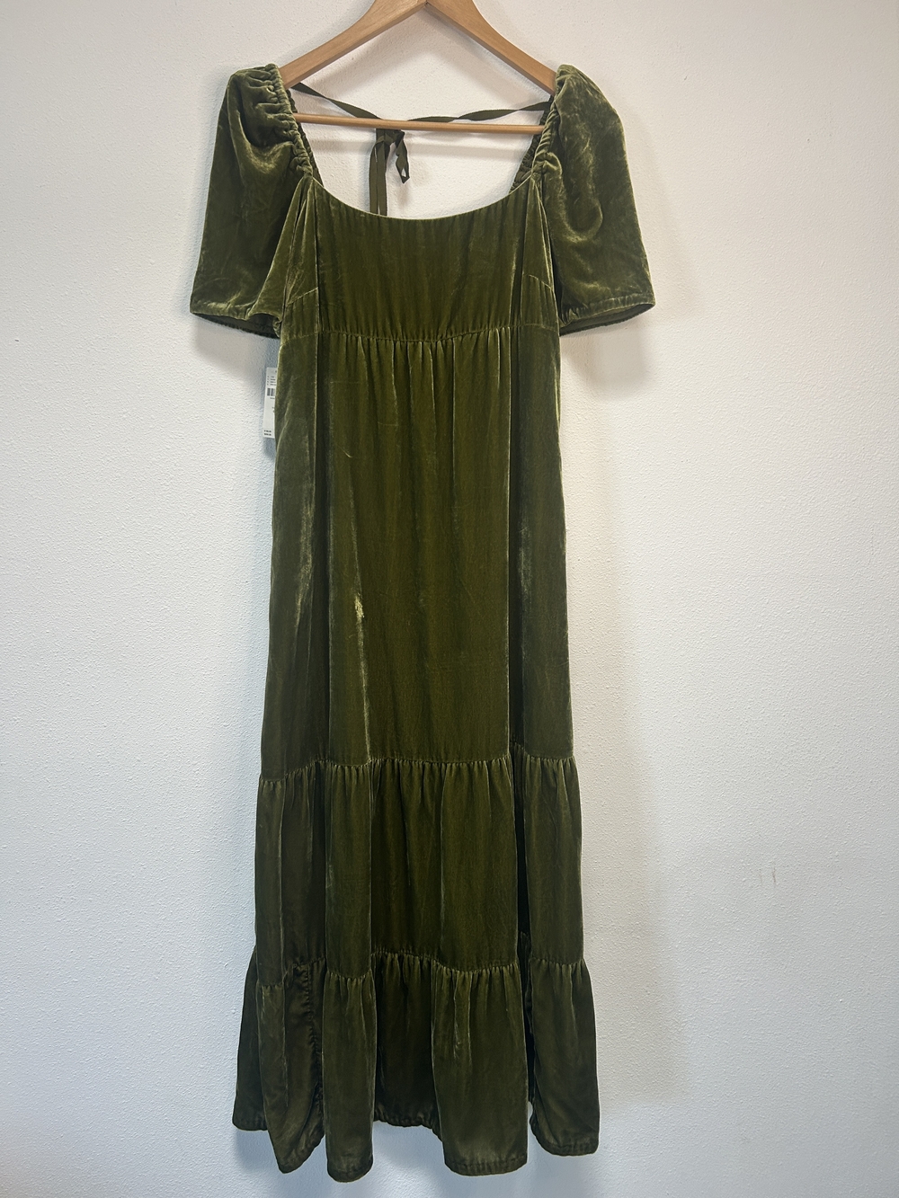 Anthropologie Olive Green Velvet Maxi Dress with Puff Sleeves